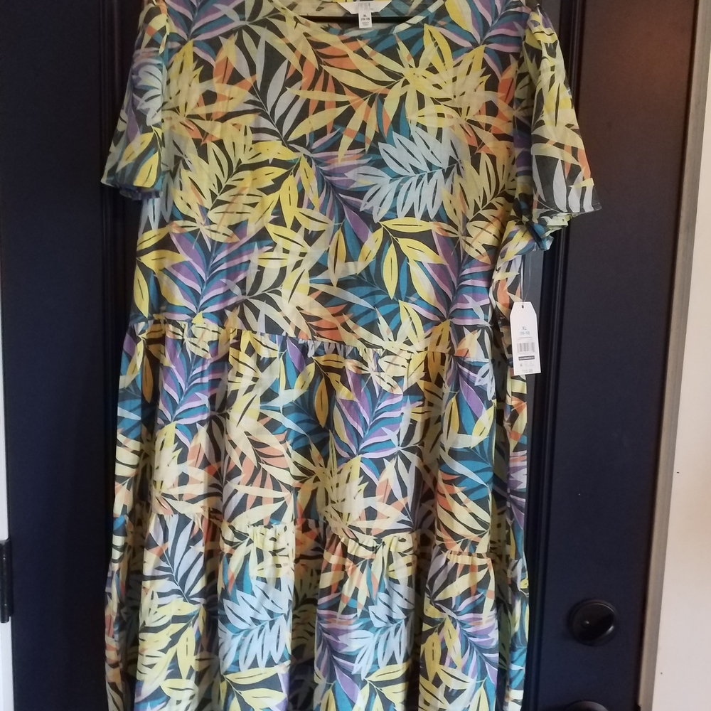 Time and Tru Yellow and Blue Casual Dress